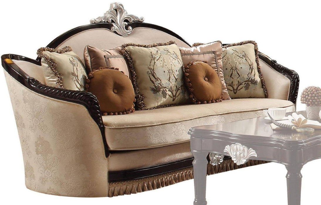Acme Furniture Ernestine Loveseat with 6 Pillows in Tan and Black 52111 - Visions in Furniture (La Mirada, CA)