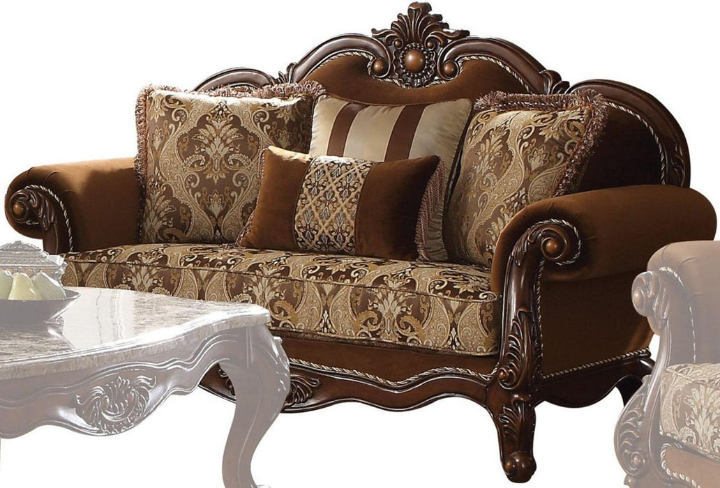 Acme Furniture Jardena Loveseat with 4 Pillows in Cherry Oak 50656 - Visions in Furniture (La Mirada, CA)