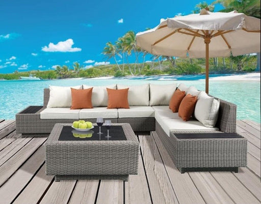 Acme Salena Patio Sectional with Cocktail Table in Beige Fabric & Gray Wicker 45020 - Visions in Furniture (La Mirada, CA)