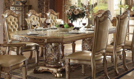 Acme Vendome Double Pedestal Dining Table in Gold Patina 63000 - Visions in Furniture (La Mirada, CA)