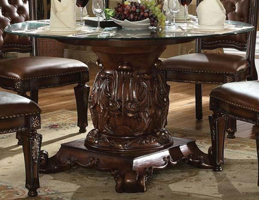 Acme Vendome Single Pedestal Dining Table with 54" Tempered Glass Top in Cherry 62010 - Visions in Furniture (La Mirada, CA)