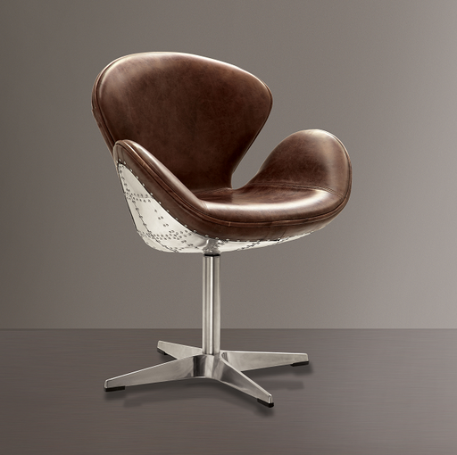 Brancaster Retro Brown Top Grain Leather & Aluminum Accent Chair (1Pc) - Visions in Furniture (La Mirada, CA)