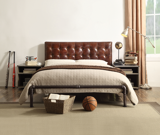 Brancaster Vintage Brown Top Grain Leather Queen Bed - Visions in Furniture (La Mirada, CA)