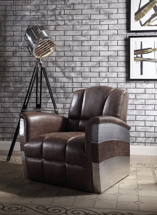 Brancaster Retro Brown Top Grain Leather & Aluminum Accent Chair - Visions in Furniture (La Mirada, CA)