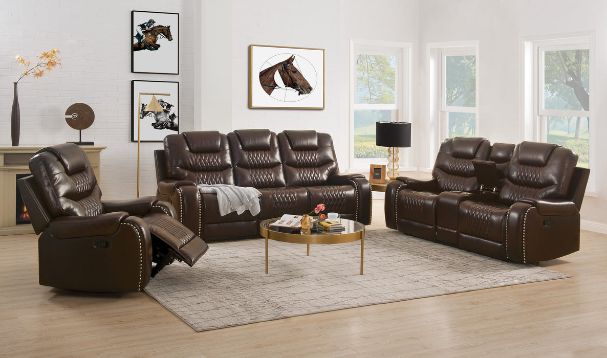 Braylon Brown PU Sofa+Loveseat (Motion) - Visions in Furniture (La Mirada, CA)