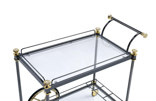 Cyrus Black/Gold & Clear Glass Serving Cart - Visions in Furniture (La Mirada, CA)