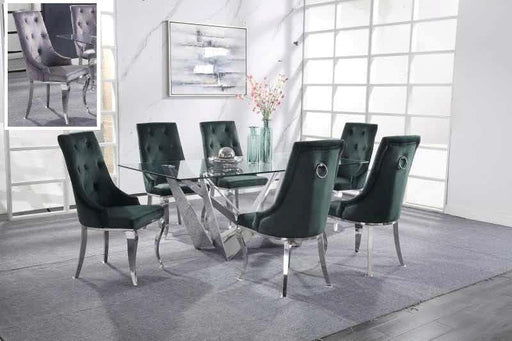 Dekel Clear Glass & Stainless Steel Dining Room Set - Visions in Furniture (La Mirada, CA)