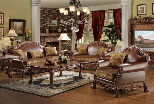 Dresden Brown PU & Chenille, Cherry Oak 3-Piece Living Room Set - Visions in Furniture (La Mirada, CA)