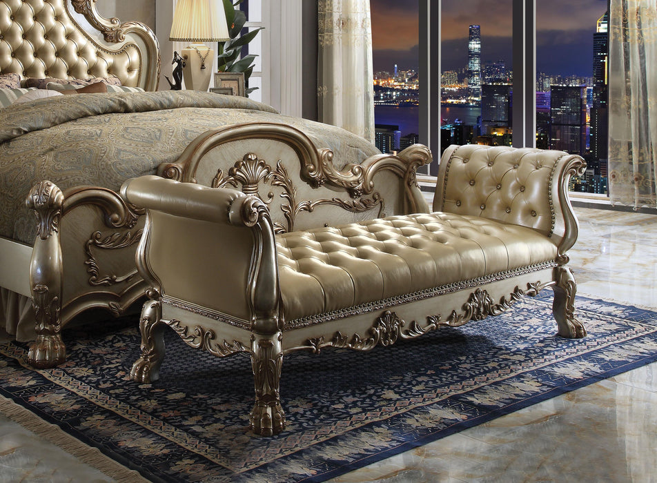 Dresden Bone PU & Gold Patina Bench - Visions in Furniture (La Mirada, CA)