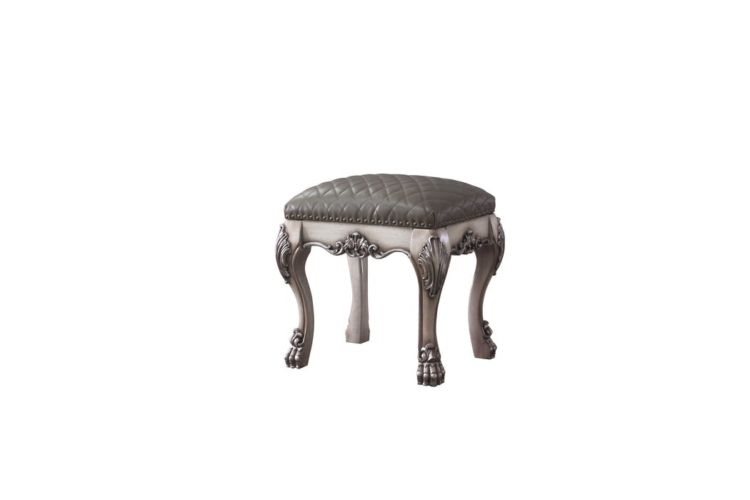 Dresden Vintage Bone White & PU Vanity Stool - Visions in Furniture (La Mirada, CA)
