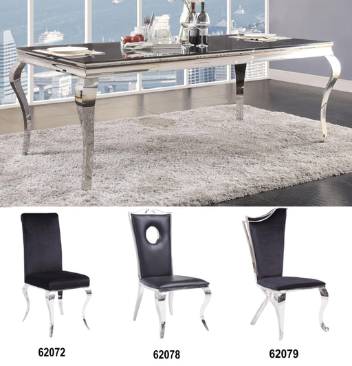 Fabiola Stainless Steel & Black Glass Dining Table - Visions in Furniture (La Mirada, CA)
