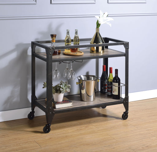 Jorgensen Rustic Oak & Charcoal Serving Cart - Visions in Furniture (La Mirada, CA)