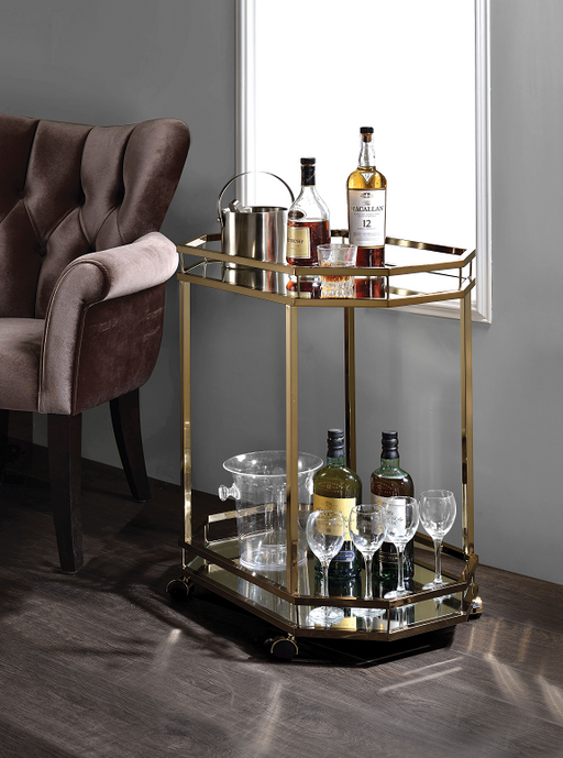 Lacole Champagne & Mirror Serving Cart - Visions in Furniture (La Mirada, CA)