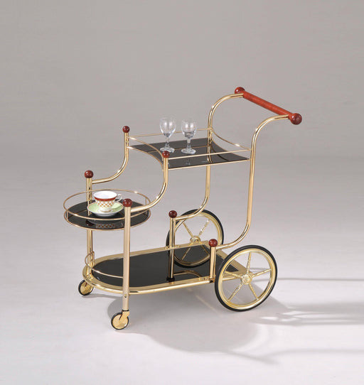Lacy Gold Plated & Black Glass Serving Cart - Visions in Furniture (La Mirada, CA)