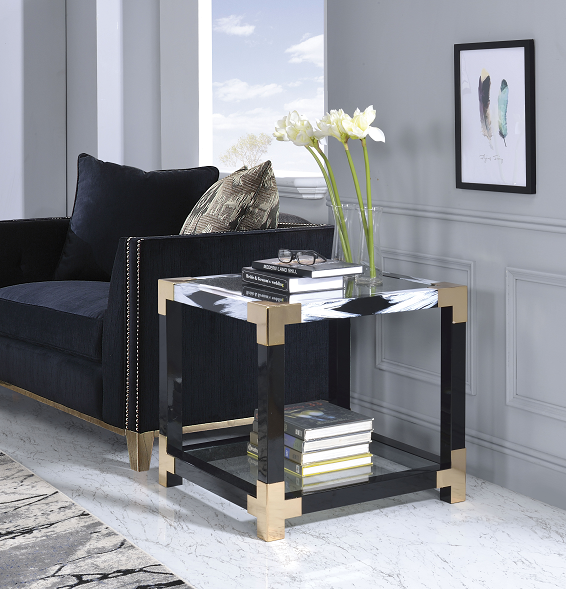 Lafty White Brushed & Clear Glass End Table - Visions in Furniture (La Mirada, CA)