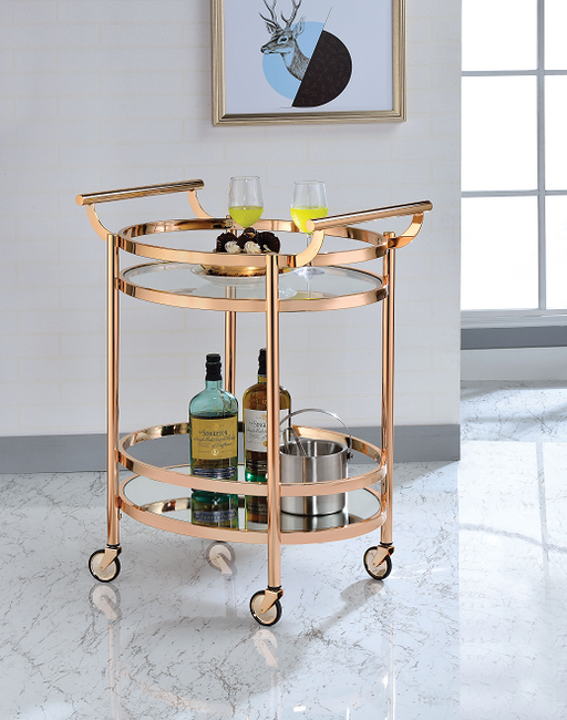 Lakelyn Rose Gold & Clear Glass Serving Cart - Visions in Furniture (La Mirada, CA)