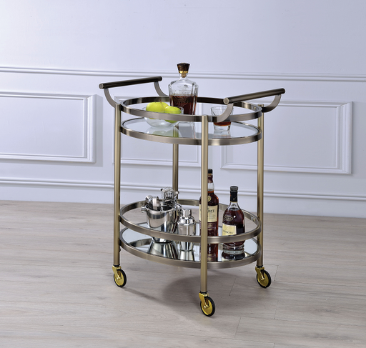 Lakelyn Brushed Bronze & Clear Glass Serving Cart - Visions in Furniture (La Mirada, CA)
