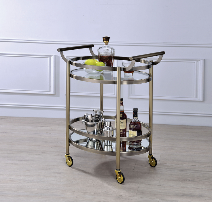 Lakelyn Brushed Bronze & Clear Glass Serving Cart - Visions in Furniture (La Mirada, CA)
