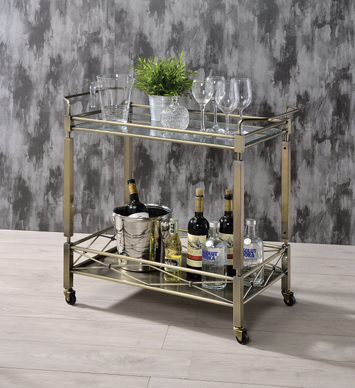 Matiesen Antique Gold & Clear Glass Serving Cart - Visions in Furniture (La Mirada, CA)