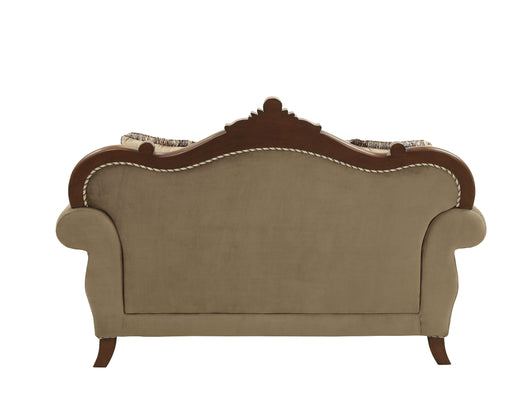 Mehadi Velvet & Walnut Loveseat w/6 Pillows - Visions in Furniture (La Mirada, CA)