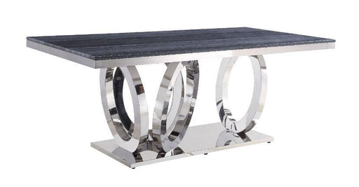 Nasir Gray Printed Faux Marble & Mirrored Silver Finish Dining Room Table - Visions in Furniture (La Mirada, CA)