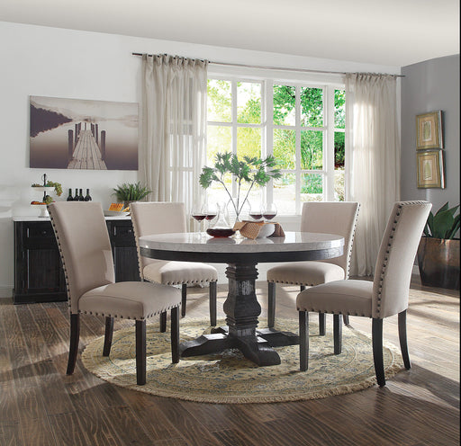 Nolan White Marble & Salvage Dark Oak Dining Table - Visions in Furniture (La Mirada, CA)