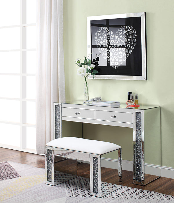 Noralie PU, Mirrored & Faux Diamonds Vanity Stool - Visions in Furniture (La Mirada, CA)