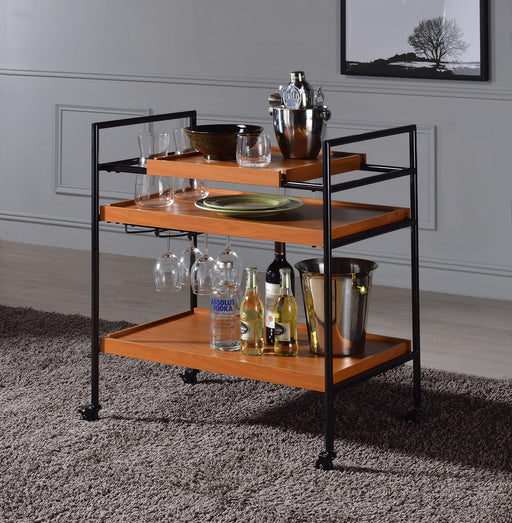 Oaken Honey Oak & Black Serving Cart - Visions in Furniture (La Mirada, CA)