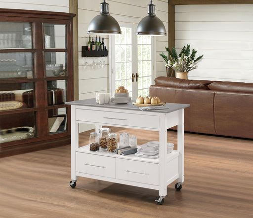 Ottawa Stainless Steel & White Kitchen Cart - Visions in Furniture (La Mirada, CA)