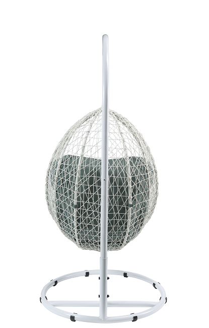 Simona Green Fabric & White Wicker Patio Swing Chair with Stand - Visions in Furniture (La Mirada, CA)