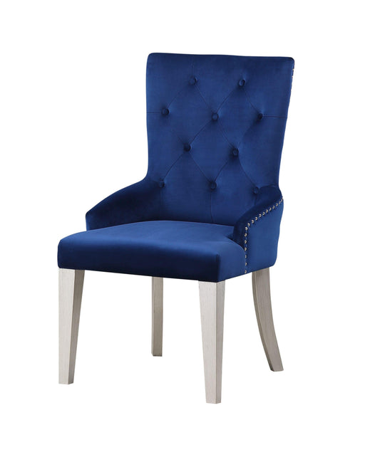 Varian Blue Fabric & Antique Platinum Side Chair (1Pc) - Visions in Furniture (La Mirada, CA)