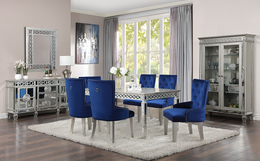 Varian Mirrored & Antique Platinum Dining Table (90"L) - Visions in Furniture (La Mirada, CA)