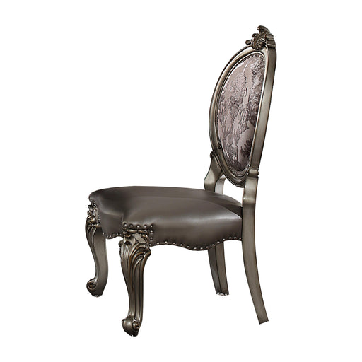 Versailles Silver PU & Antique Platinum Side Chair - Visions in Furniture (La Mirada, CA)