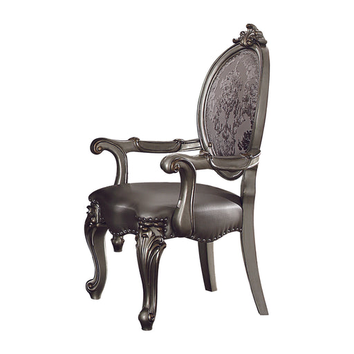 Versailles Silver PU & Antique Platinum Arm Chair - Visions in Furniture (La Mirada, CA)