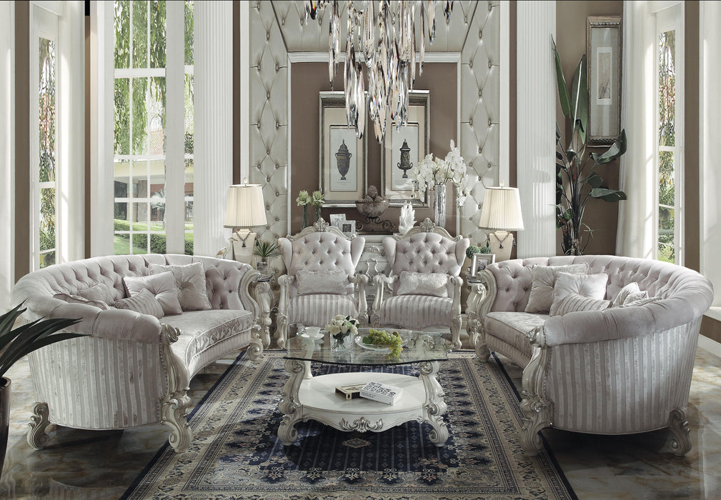 Versailles Ivory Velvet & Bone White Sofa w/5 Pillows - Visions in Furniture (La Mirada, CA)