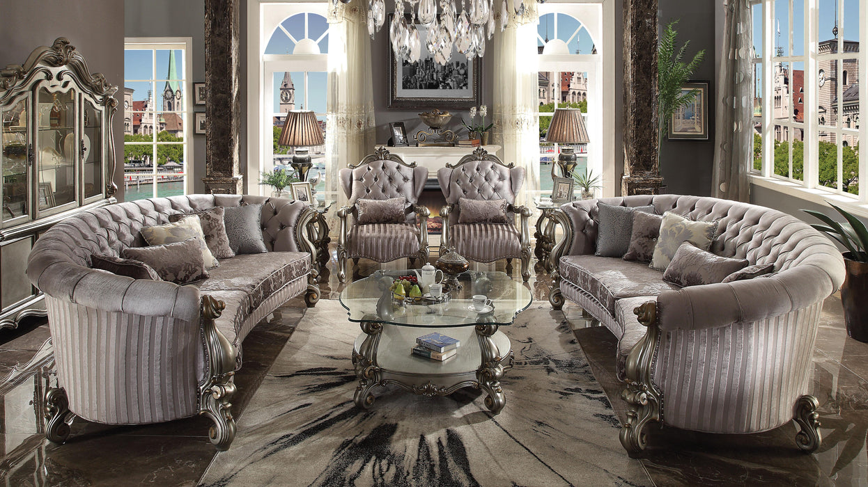 Versailles Velvet & Antique Platinum Sofa w/5 Pillows - Visions in Furniture (La Mirada, CA)