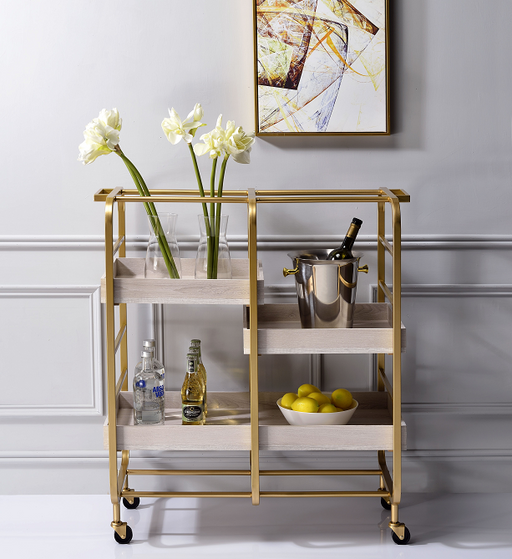 Vorrik Gold & White-Washed Serving Cart - Visions in Furniture (La Mirada, CA)