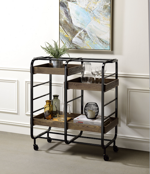 Vorrik Black & Walnut Serving Cart - Visions in Furniture (La Mirada, CA)