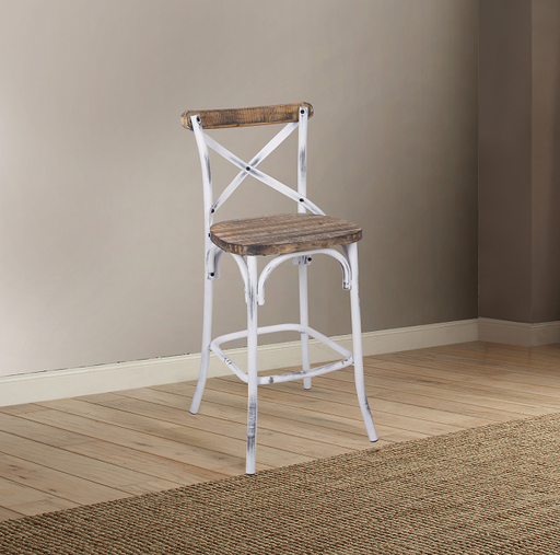 Zaire Antique White & Antique Oak Bar Chair (1Pc) - Visions in Furniture (La Mirada, CA)