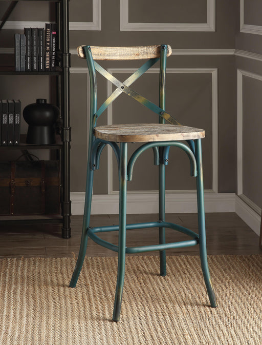 Zaire Antique Turquoise & Antique Oak Bar Chair (1Pc) - Visions in Furniture (La Mirada, CA)