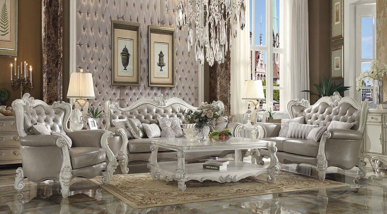 Versailles Vintage Gray PU & Bone White Sofa w/7 Pillows image