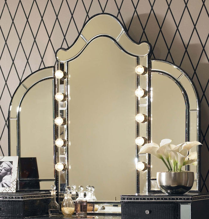 Hollywood Swank Vanity Mirror in Black Iguana - Visions in Furniture (La Mirada, CA)