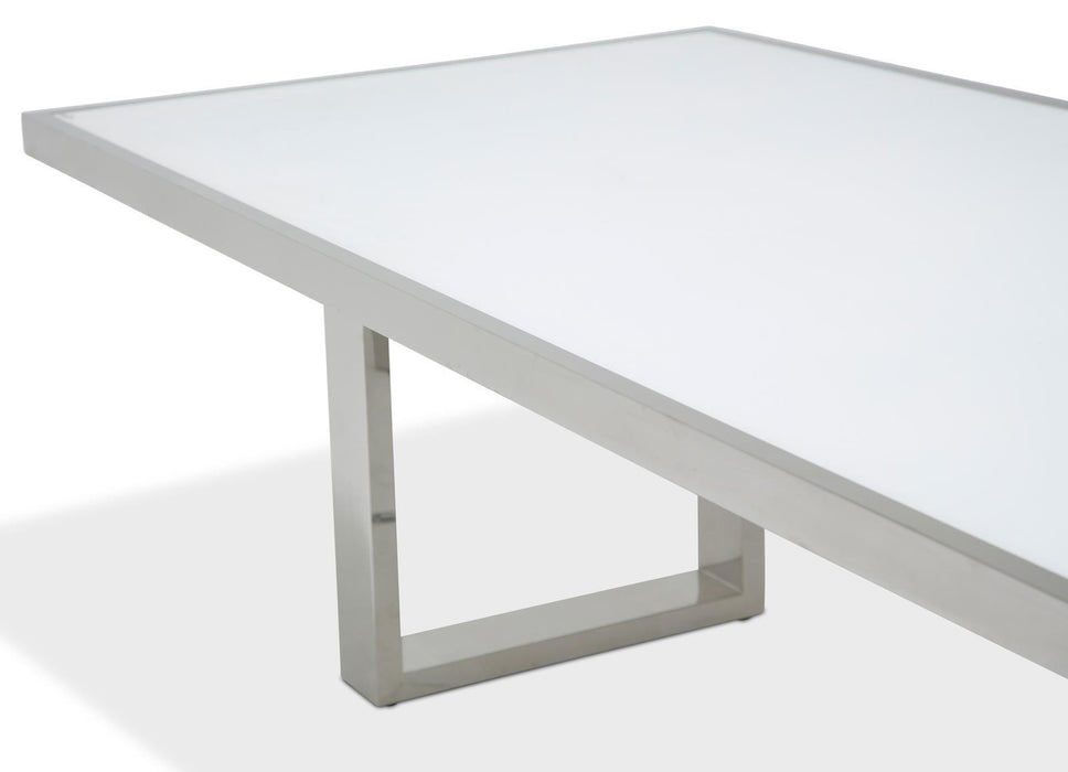 State St Rectangular Dining Table with Glass Top in Glossy White - Visions in Furniture (La Mirada, CA)