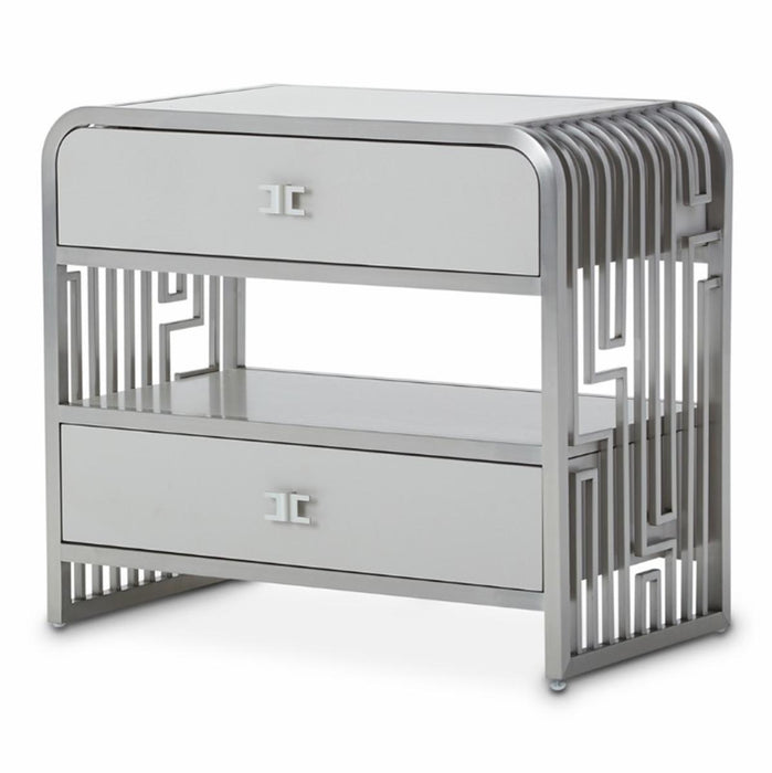 Roxbury Park 2 Drawer Nightstand in Stainless Steel - Visions in Furniture (La Mirada, CA)