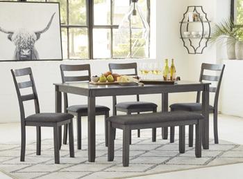 Bridson Dining Table and Chairs with Bench (Set of 6) - Visions in Furniture (La Mirada, CA)