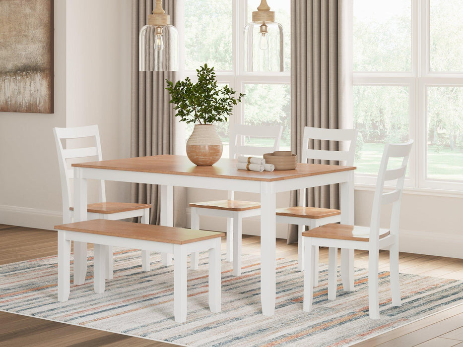 Gesthaven Dining Table with 4 Chairs and Bench (Set of 6) - Visions in Furniture (La Mirada, CA)
