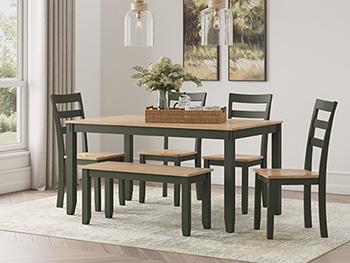 Gesthaven Dining Table with 4 Chairs and Bench (Set of 6) - Visions in Furniture (La Mirada, CA)
