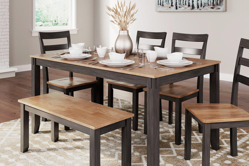 Gesthaven Dining Table with 4 Chairs and Bench (Set of 6) - Visions in Furniture (La Mirada, CA)