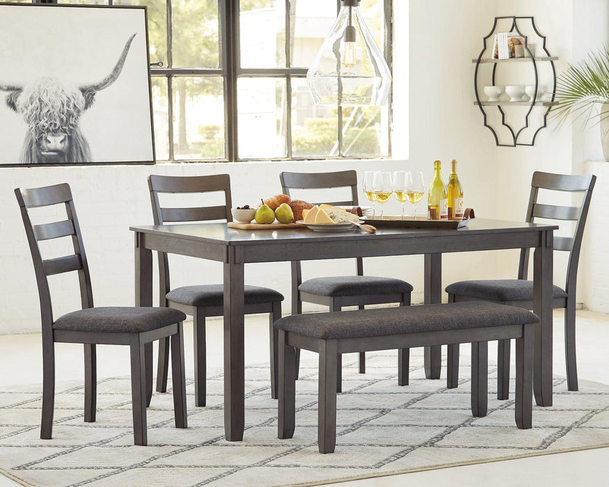 Bridson Dining Table and Chairs with Bench (Set of 6) - Visions in Furniture (La Mirada, CA)