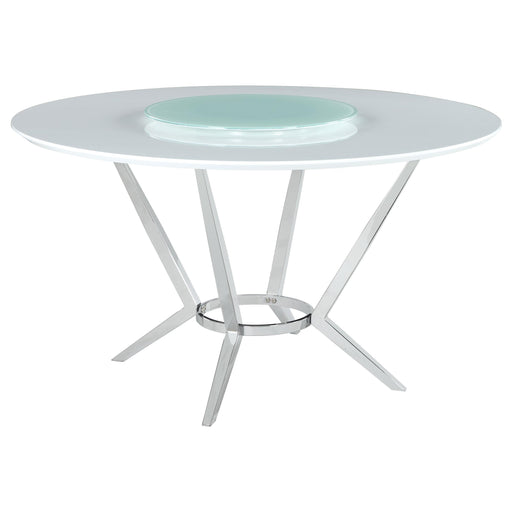 Abby Round Dining Table with Lazy Susan White and Chrome - Visions in Furniture (La Mirada, CA)
